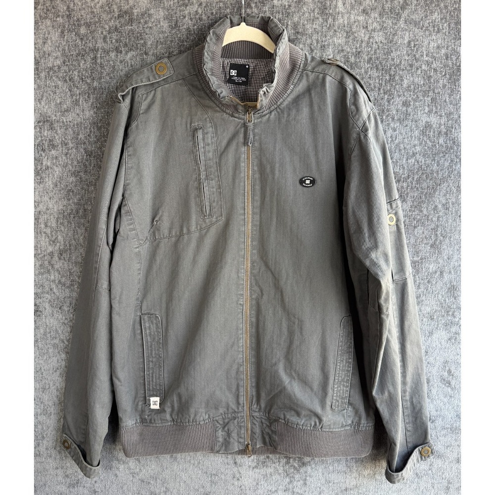 DC Shoes Spec Op 07 Military Bomber Jacket Mens XL Gray Full Zip Gingham Lined